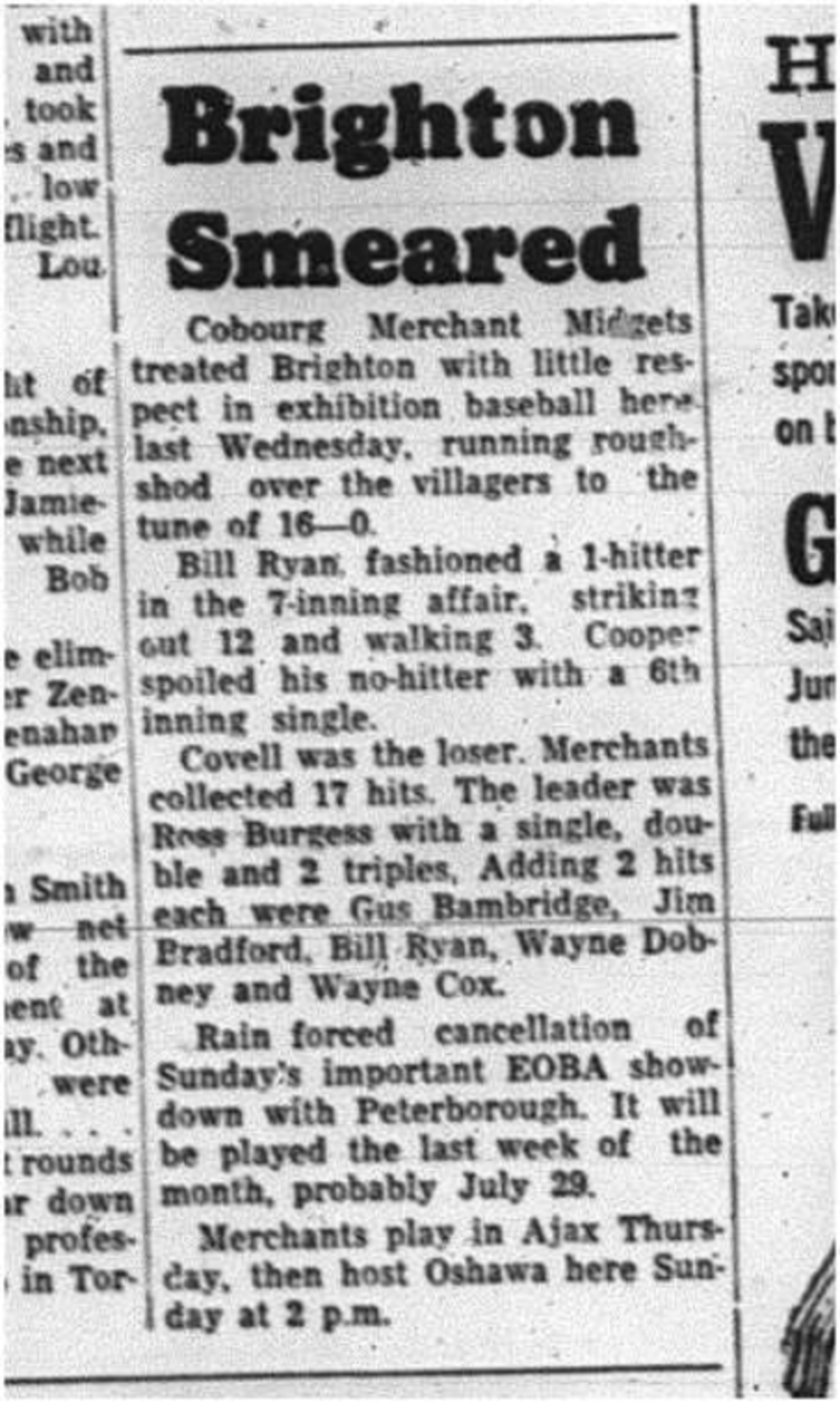 1964-07-15 Baseball - Mens - Cobourg Merchant Midgets Vs. Brighton
