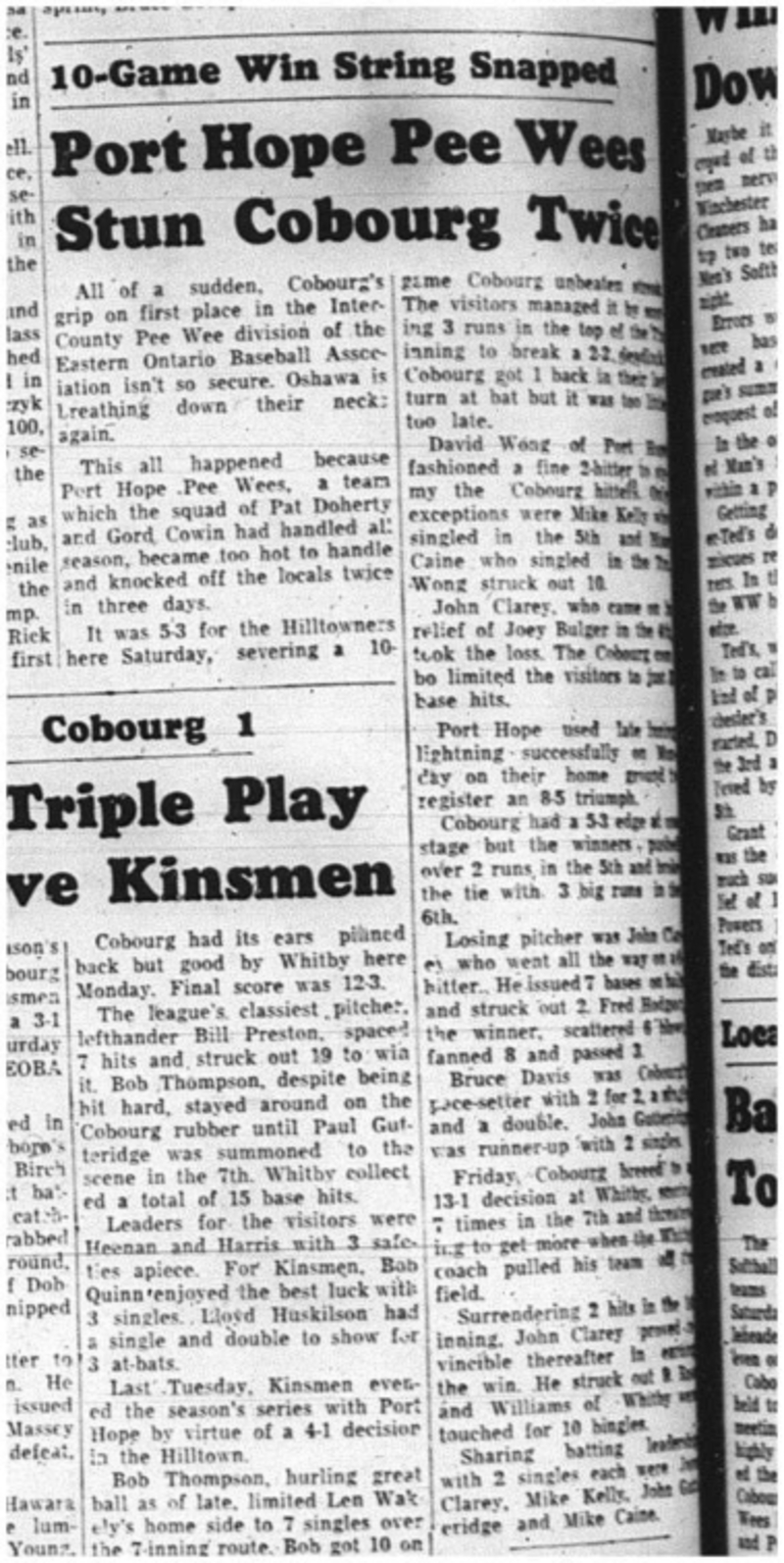 1964-07-22 Baseball - Mens - Inter-County Peewee divisiopn - Port Hope Vs. Cobourg