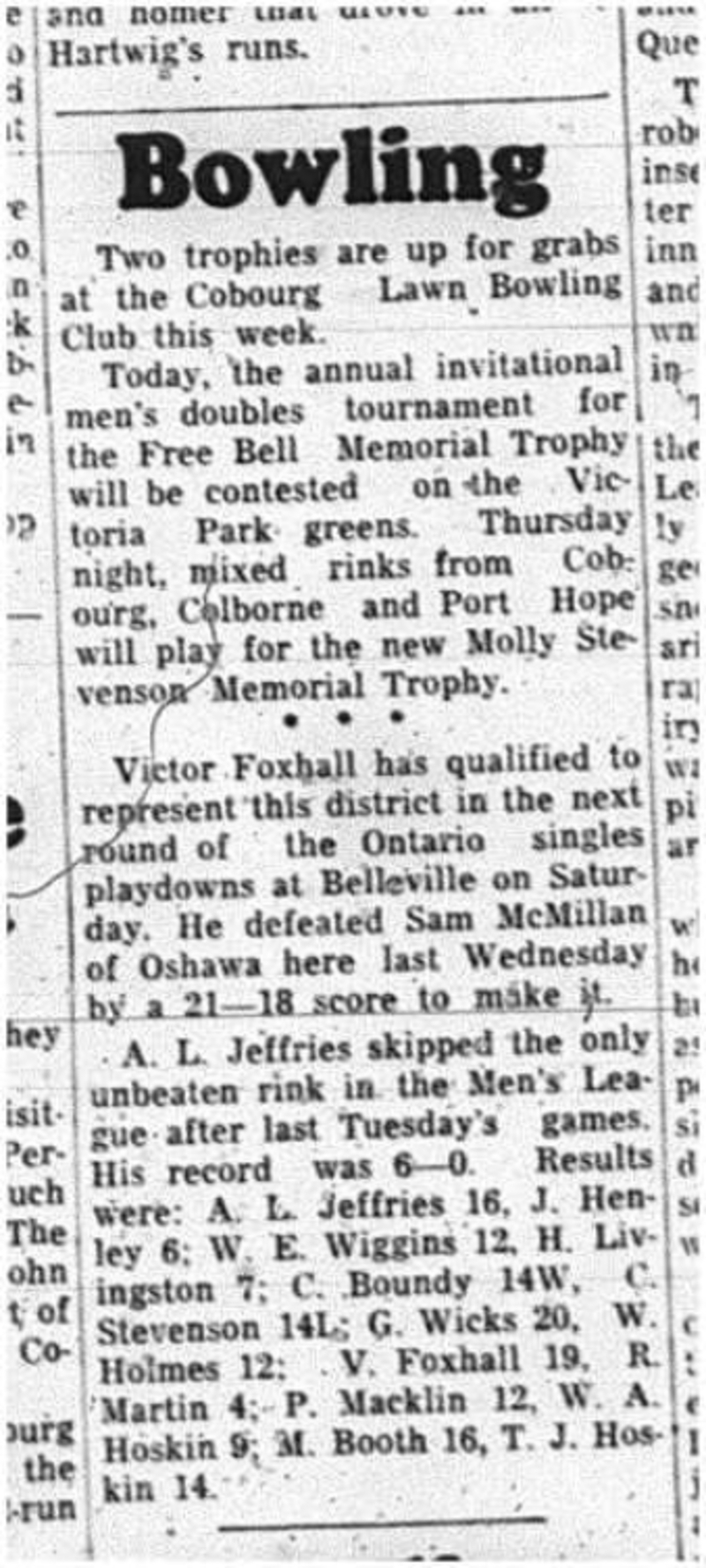 1964-07-22 Lawn Bowling - Mens - Cobourg