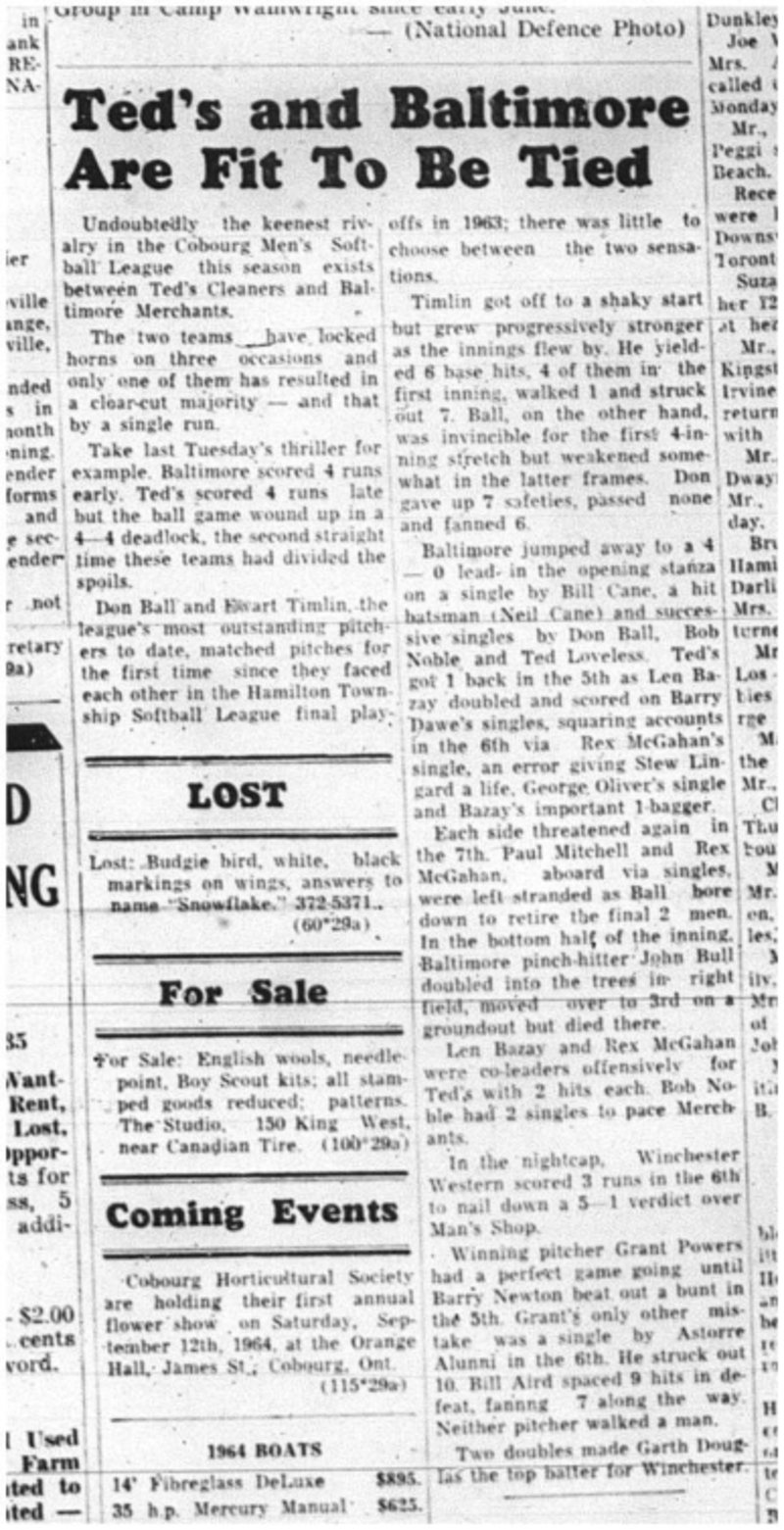 1964-07-22 Softball - Mens - Teds Cleaners Vs. Baltimore Merchants