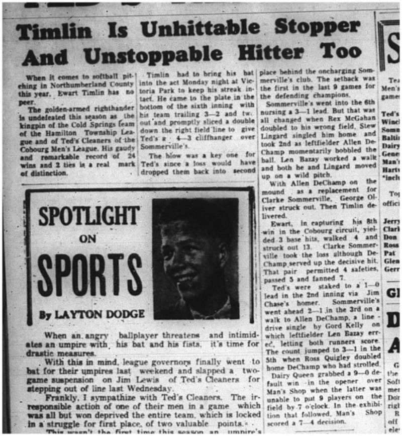 1964-07-22 Softball - Mens - Timlin Vs. Teds Cleaners