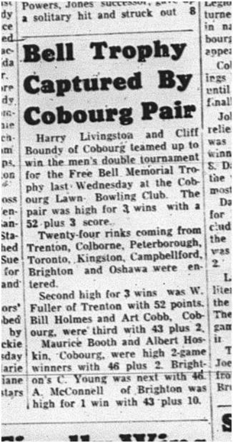 1964-07-29 Lawn Bowling - Mens - Double Tournament - Free Bell Memorial Trophy