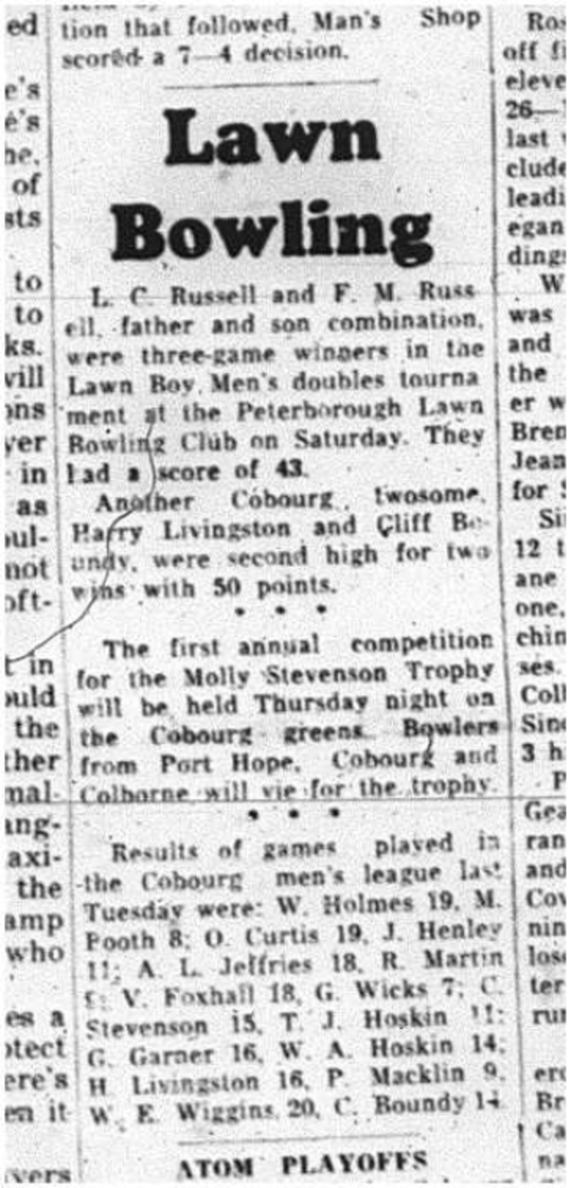 1964-07-29 Lawn Bowling - Mens - Molly Stevenson Trophy