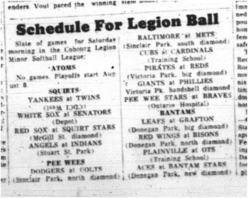 1964-07-29 Softball - Boys - Legion Ball - Schedule