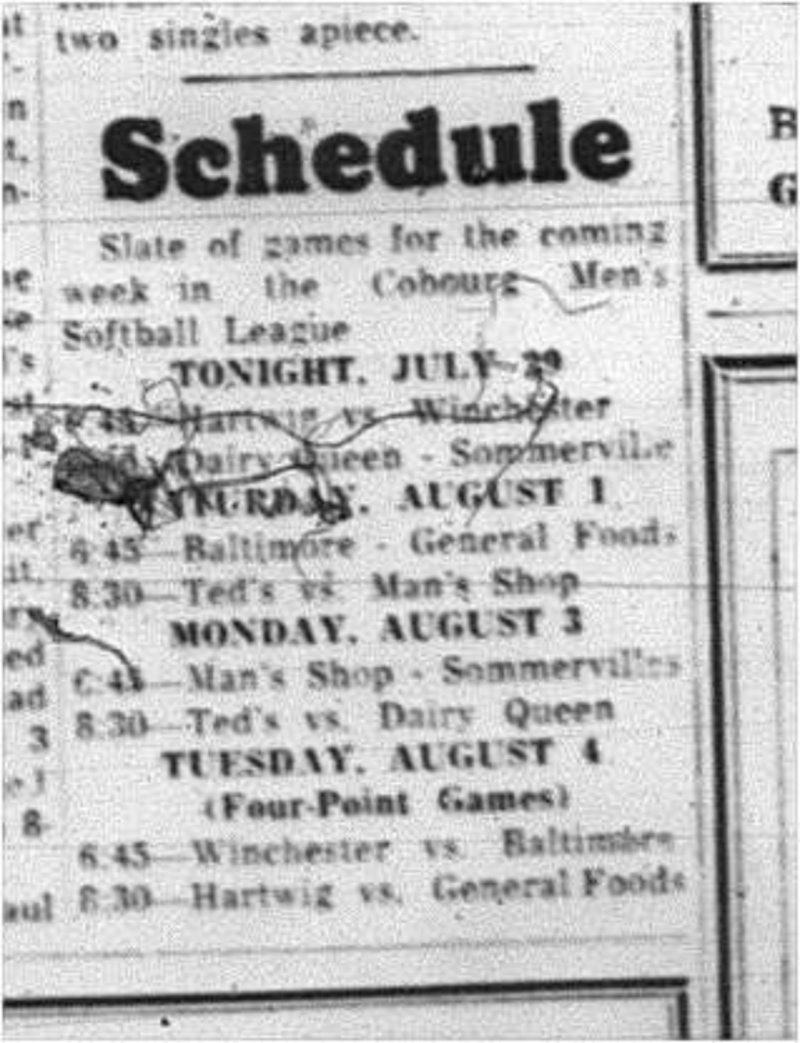 1964-07-29 Softball - Mens - Schedule