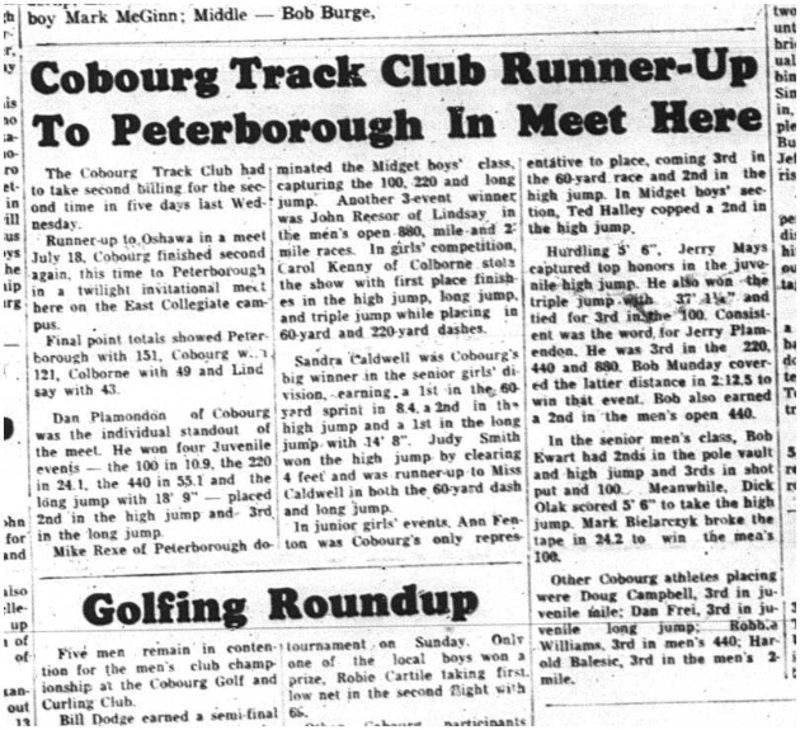 1964-07-29 Track and Field - Cobourg Track Club - Runner- Up