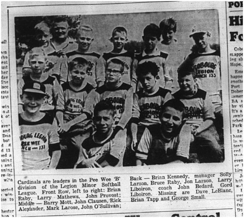 1964-08-12  Softball - Boys - Cobourg Cardinalds - Peewee B Division