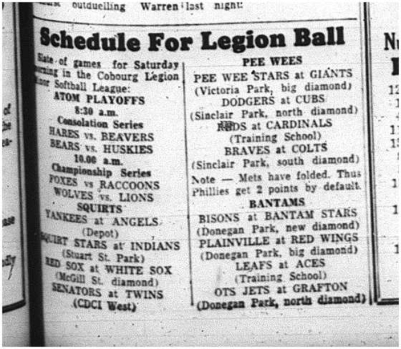 1964-08-12 Softball - Boys - Legion Ball Schedule