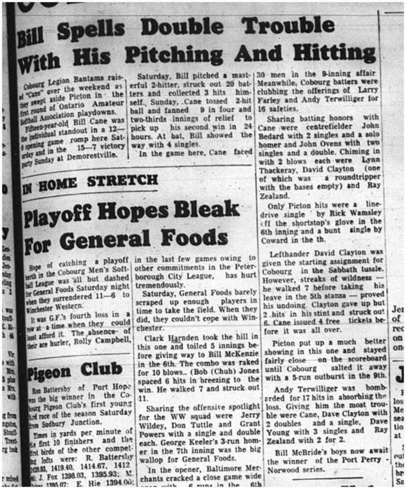 1964-08-12 Softball - Mens - Cobourg Legion Bantams