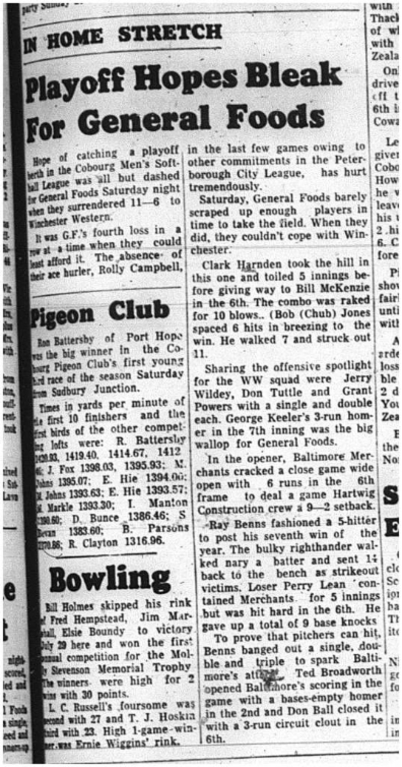1964-08-12 Softball - Mens - Playoffs - General Foods Vs. Winchester Western