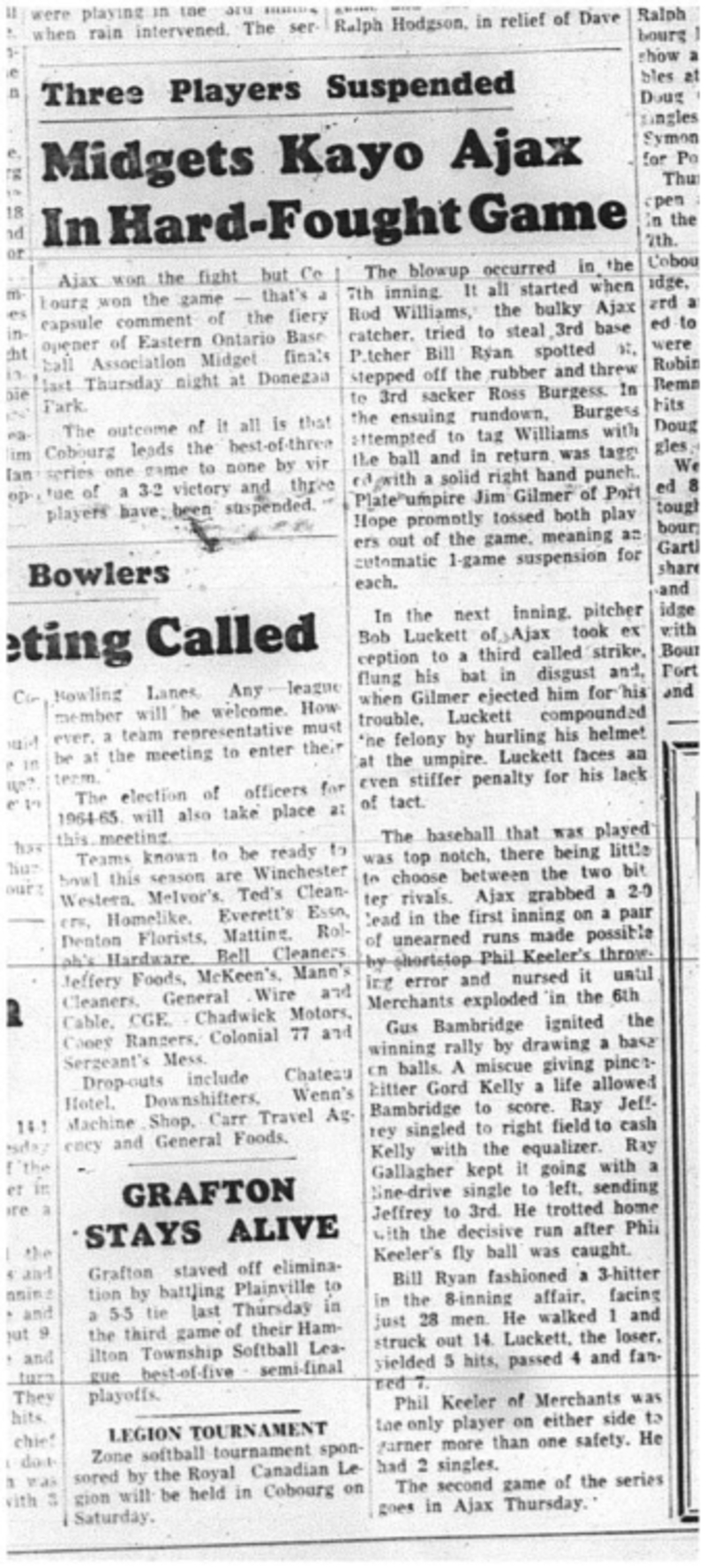 1964-08-19 Baseball - Boys - Midget Finals - Ajax Vs. Cobourg
