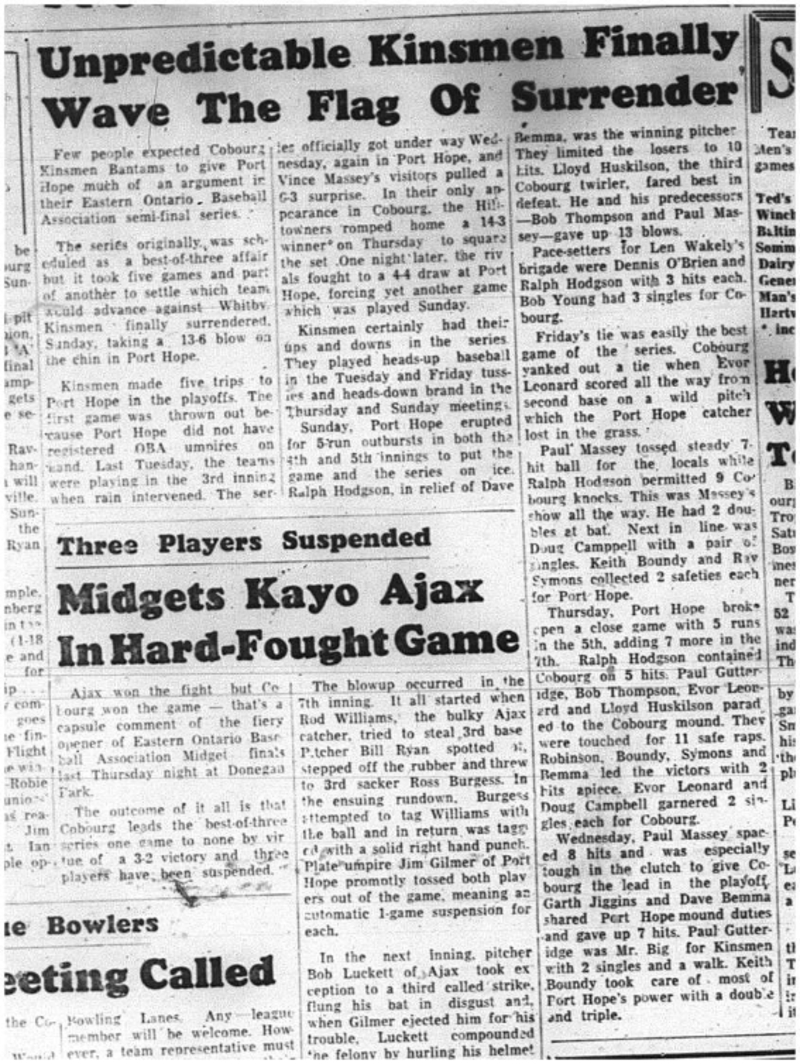 1964-08-19 Baseball - Mens - Cobourg Kinesmen Bantams Vs. Port Hope