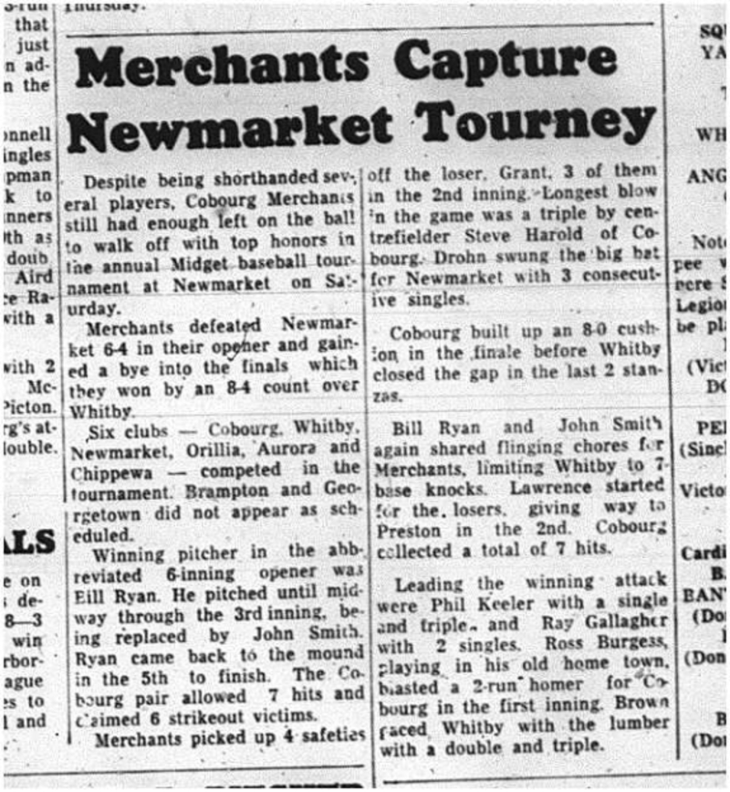 1964-08-19 Baseball - Mens - Cobourg Merchants Vs. Newmarket - Tourney