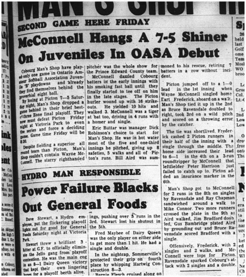 1964-08-19 Softball - Mens - Cobourg Mans Shop Vs. Picton