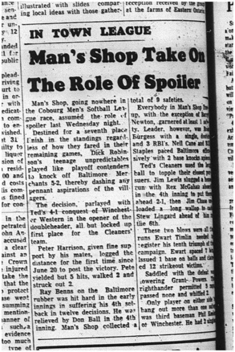 1964-08-19 Softball - Mens - Man_s Shop - Cobourg Mens Softball League