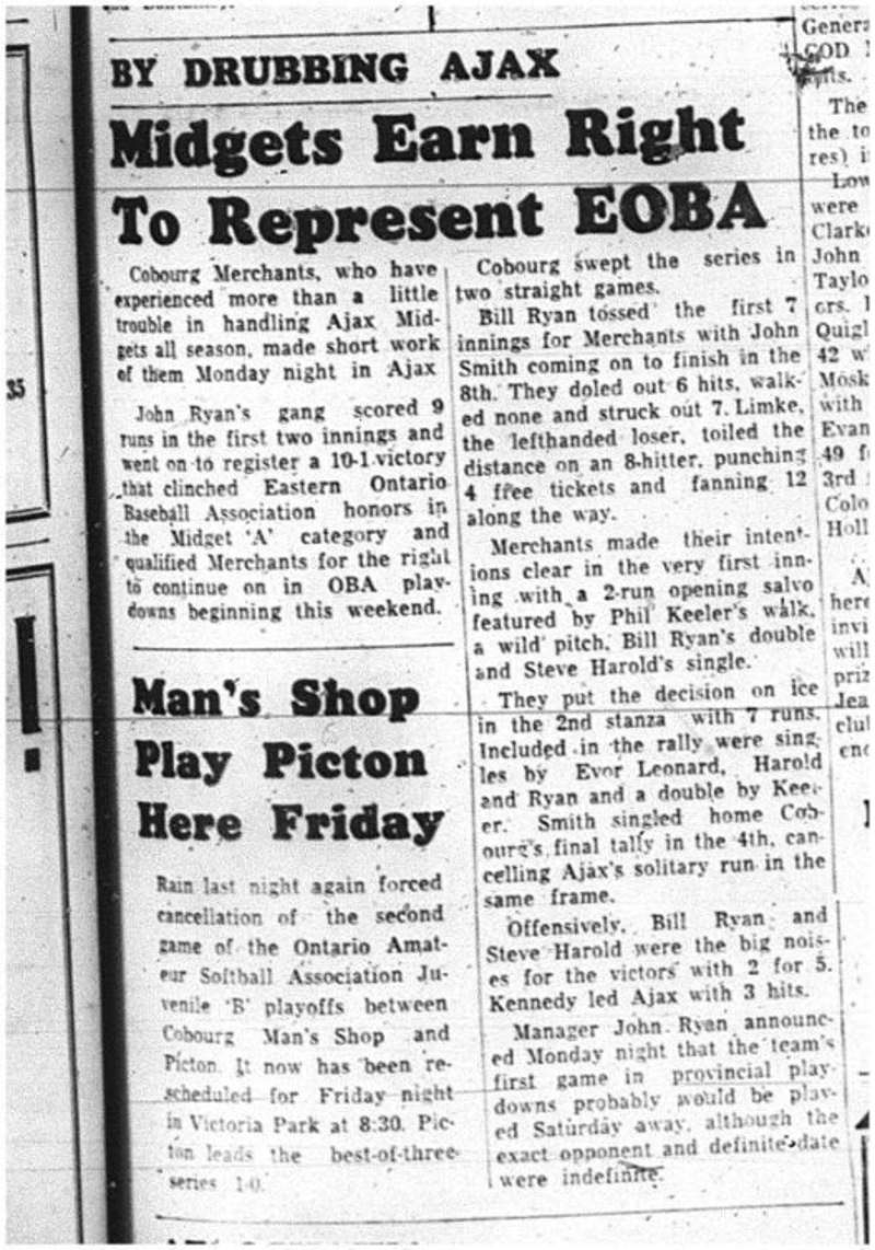 1964-08-26 Baseball - Boys - Cobourg Merchants Vs. Ajax