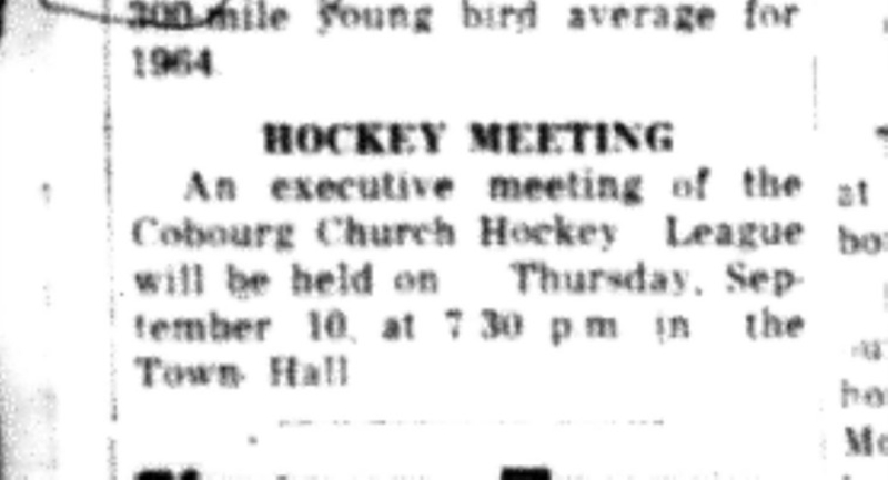 1964-09-02  Hockey - Boys - Cobourg Church Hockey League - Town Hall - Meeting