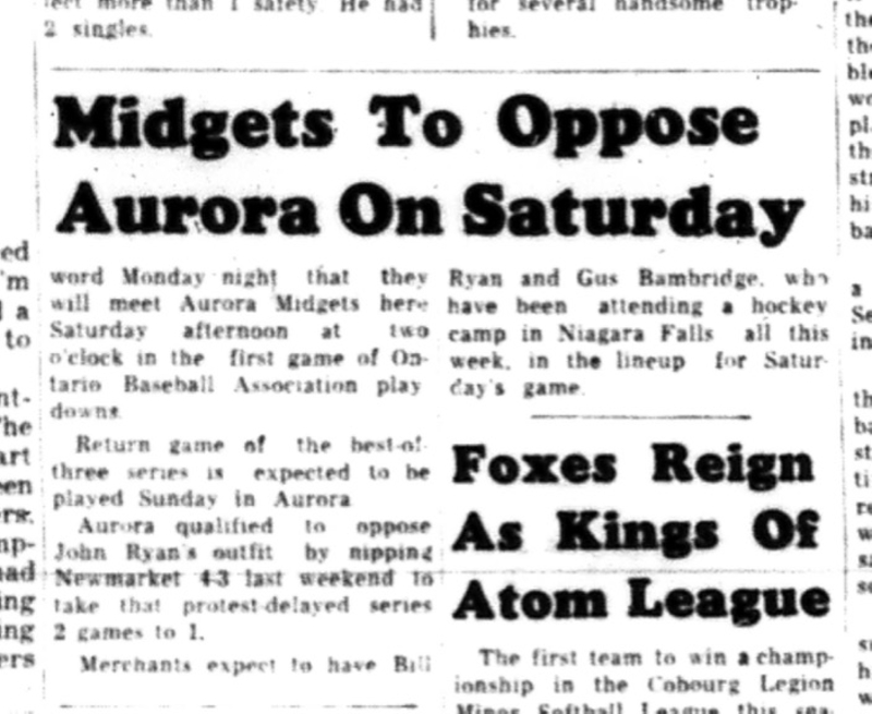 1964-09-02 Baseball - Boys - Ontario Baseball Association - Play Downs - Midgets Vs. Aurora