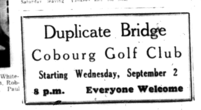 1964-09-02 Bridge - Cobourg Golf Club - Duplicate Bridge