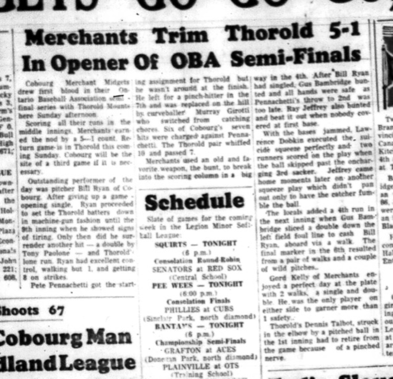 1964-09-16 Baseball - Boys - Cobourg Merchant Midgets - OASA - Merchants Vs. Thorold