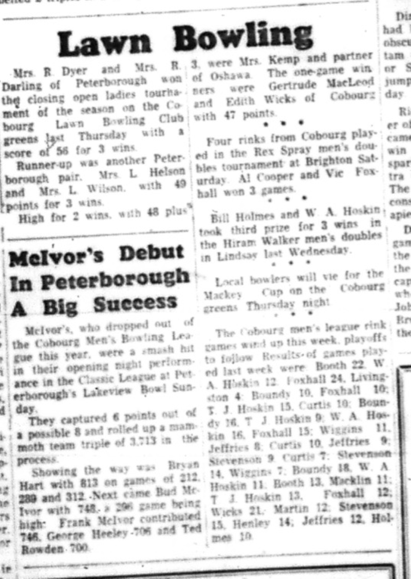 1964-09-16 Lawn Bowling - Ladies -Cobourg Lawn Bowling Club - Tournament