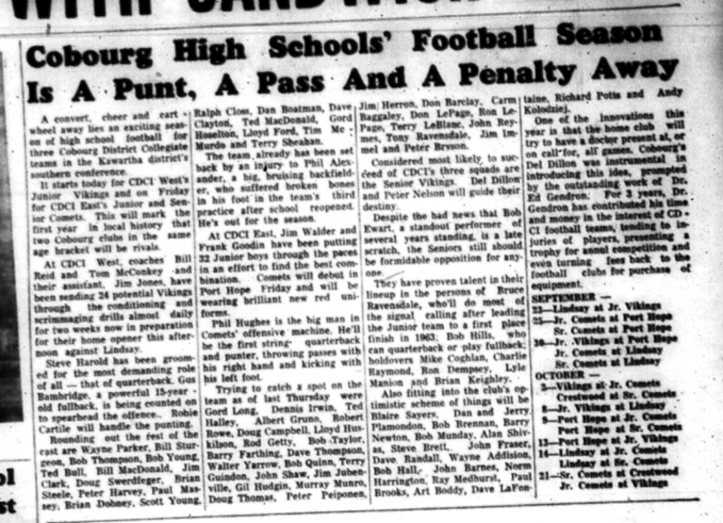 1964-09-23 Football - Boys - Cobourg High Schools - Football Season