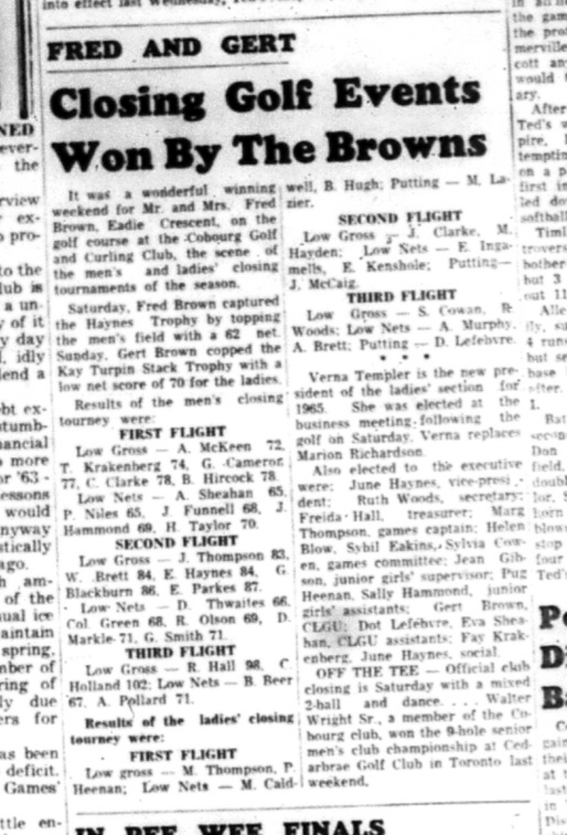1964-09-23 Golf - Cobourg Golf and Curling Club - Mens and Ladies - Closing Tournaments