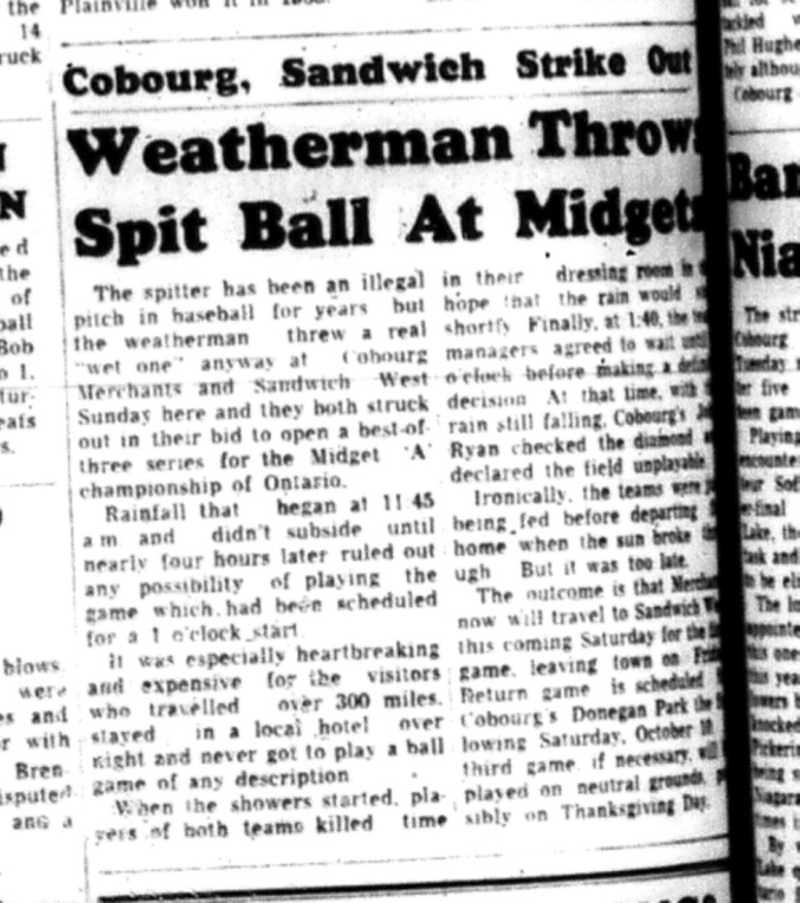 1964-09-30 Baseball - Boys - Cobourg Merchant Midgets Vs. Sandwich West