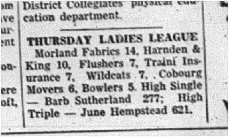 1964-09-30 Bowling - Ladies - Thursday League - Results