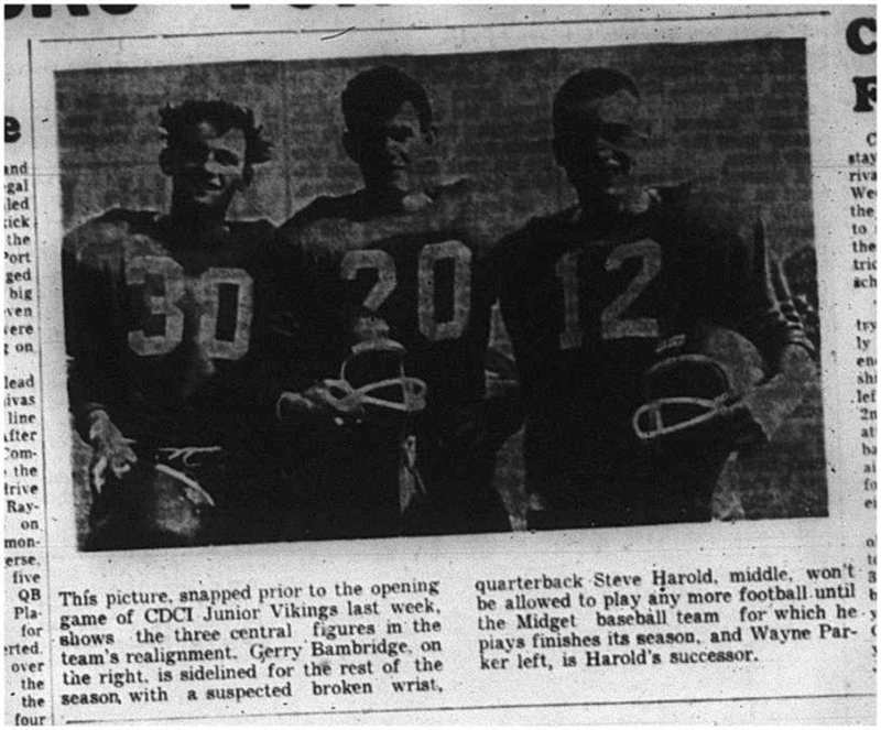 1964-09-30 School - Football - Boys - CDCI Junior Vikings - Opening Game - Gerry Bambridge - Steve Harold - Wayne Parker