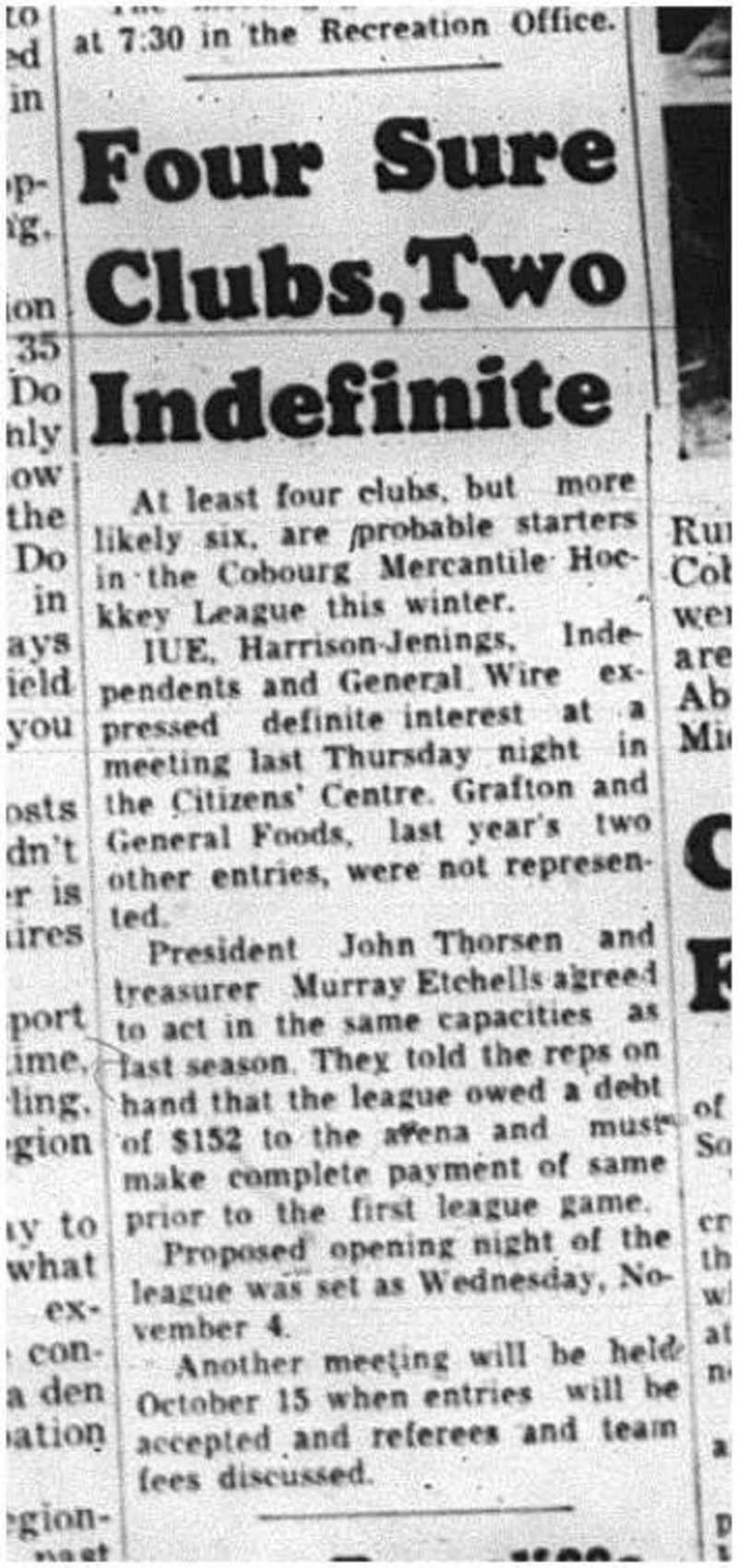 1964-10-07  Hockey - Boys - Cobourg Mercantile Hockey League