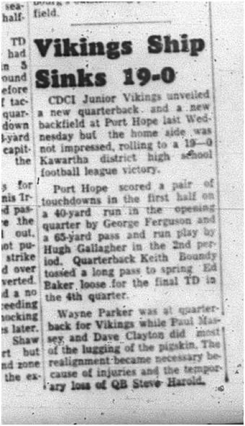 1964-10-07 School - Football - Boys - CDCI Junior Vikings Vs. Port Hope