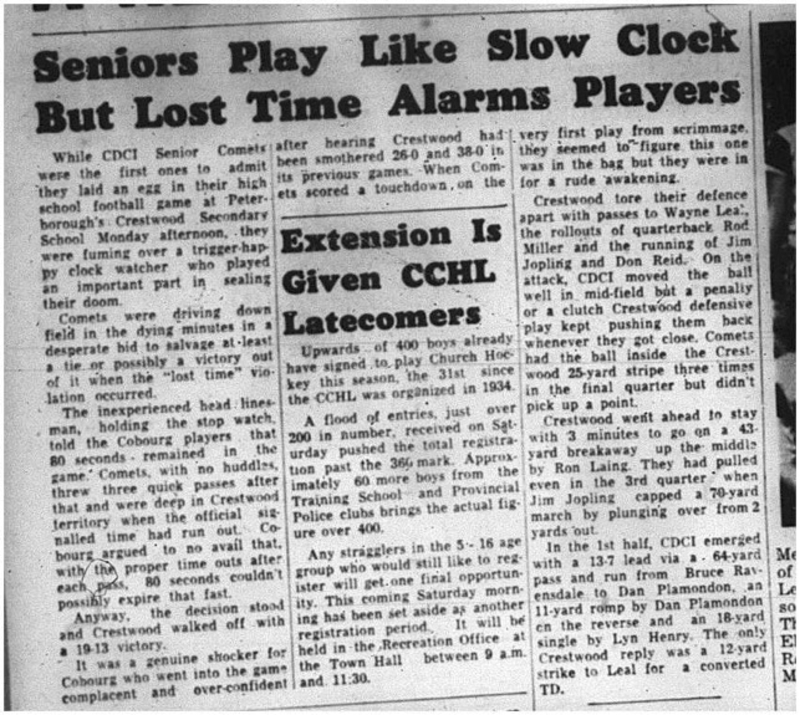 1964-10-07 School - Football - Boys - CDCI Senior Comets Vs. Peterborough