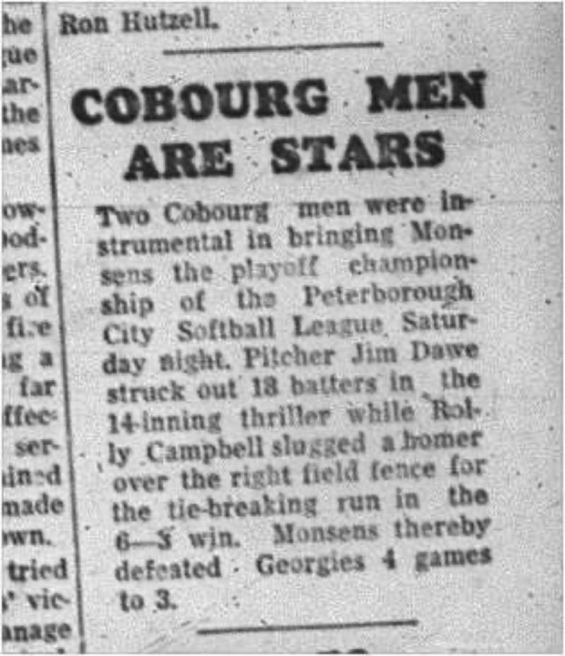 1964-10-07 Softball - Mens - Cobourg Mens Softball League - Playoff Championship