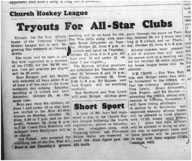 1964-10-14 Hockey - Boys - CCHL - Tryouts - All-Star Clubs