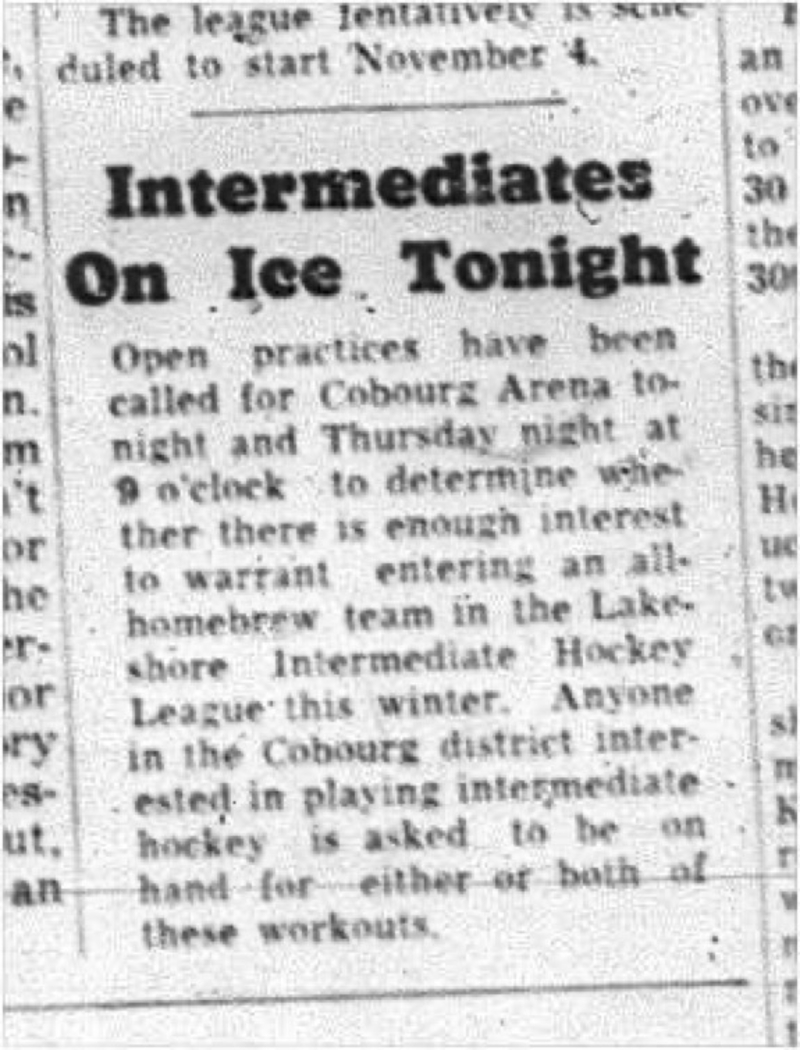 1964-10-14 Hockey - Boys - Lakeshore Intermediate Hockey League - Cobourg Arena