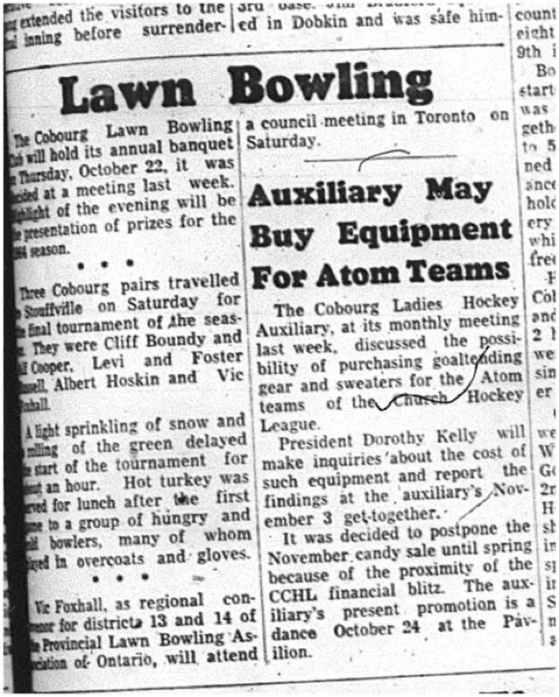 1964-10-14 Lawn Bowling - Cobourg Lawn Bowling - Annual Banquet