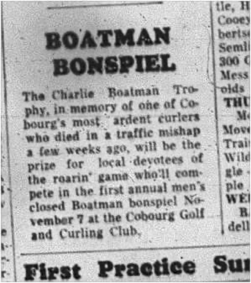 1964-10-21 Curling - Mens - Cobourg Golf and Curling Club - Charlie Boatman Trophy