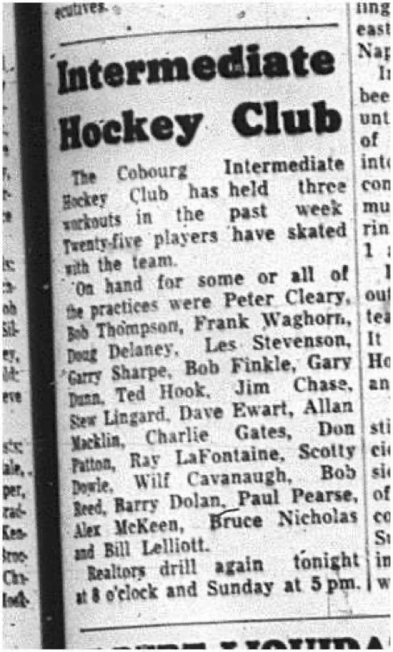 1964-10-21 Hockey - Boys - Cobourg Intermediate Hockey Club - Workouts