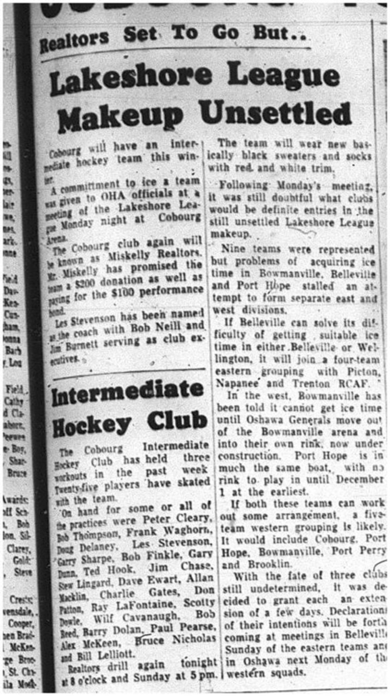 1964-10-21 Hockey - Boys - Intermediate Hockey Team - Lakeshore League