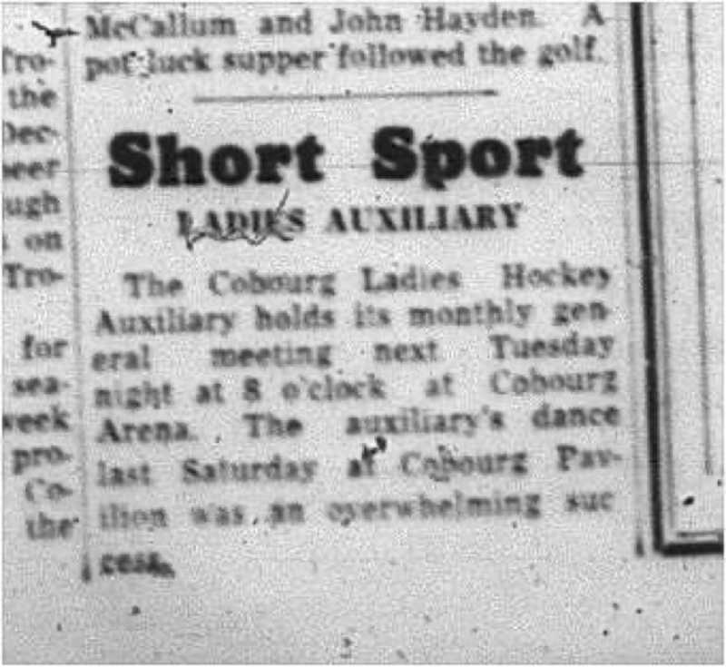 1964-10-21 Hockey - Ladies - Cobourg Ladies Hockey Auxiliary - Short Sport