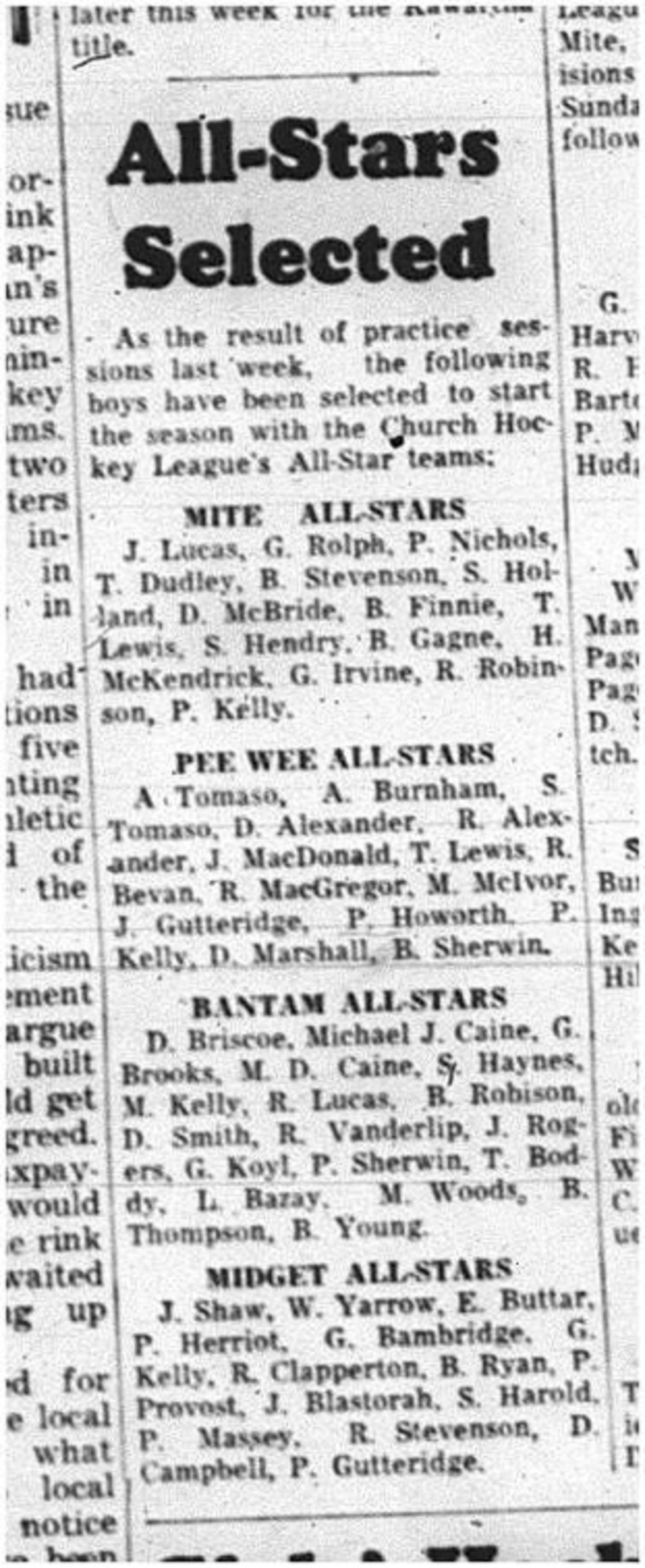 1964-10-28 Hockey - Boys - CCHL - All-Stars