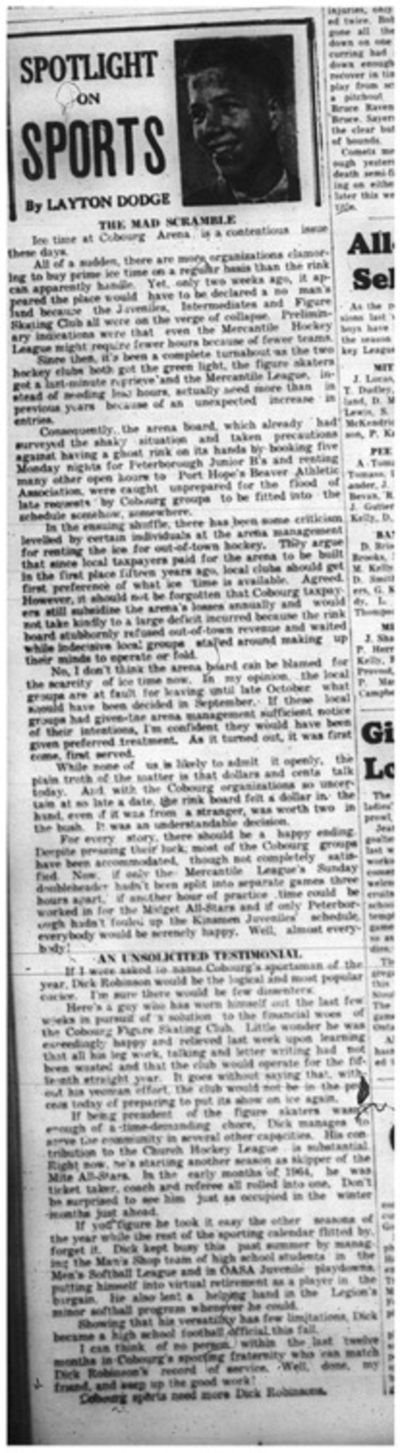 1964-10-28 Layton Dodge - Cobourg Arena