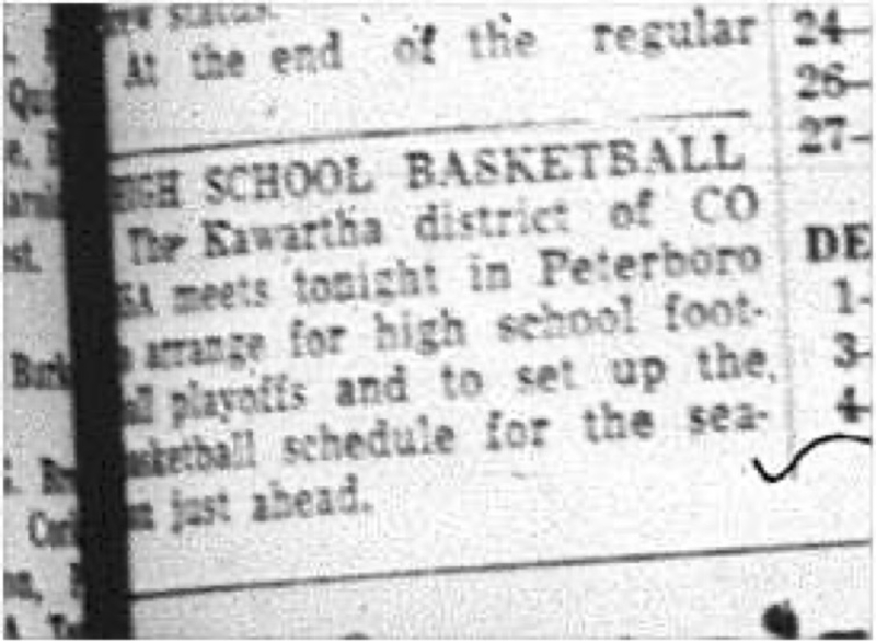 1964-10-28 School - Basketball - Boys -Kawartha District - Football Playoffs