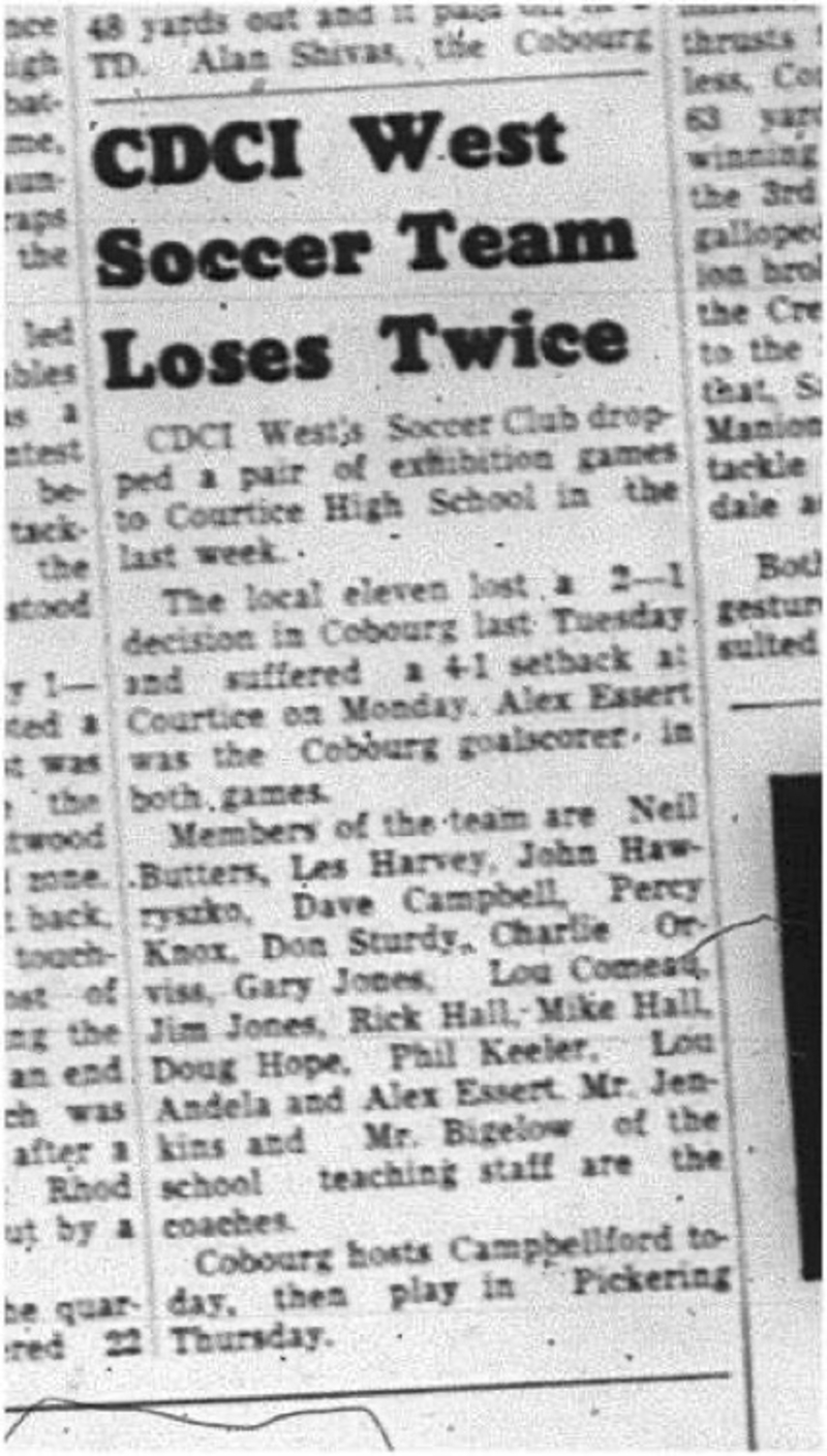 1964-10-28 School - Soccer - Boys - CDCI West Soccer Club Vs. Courtice - Exhibition