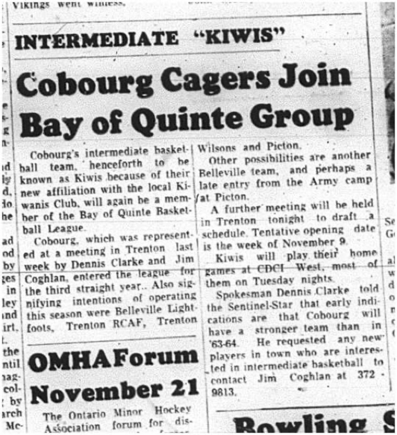 1964-11-04 Basketball - Boys - Cobourg Intermediate Basketball Team - Kiwis