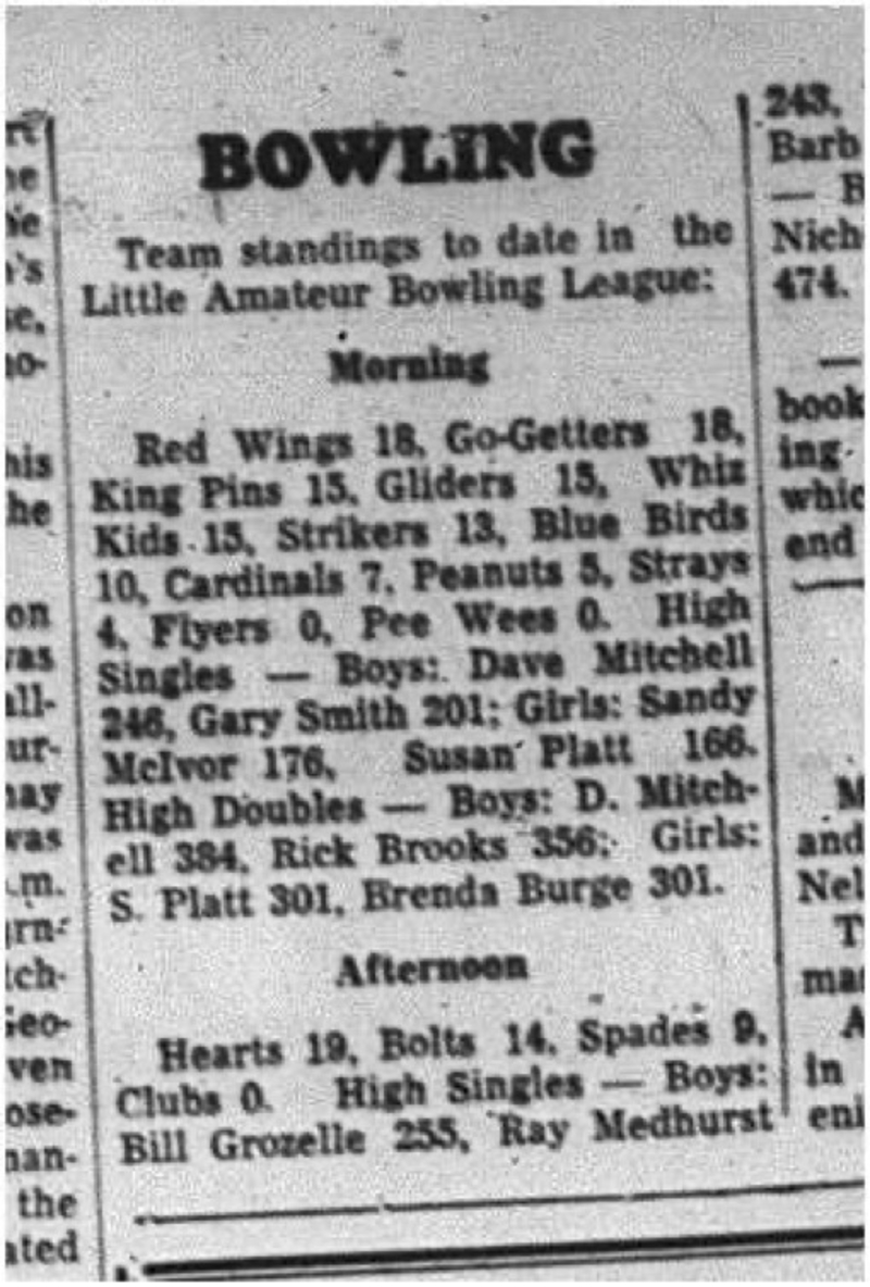 1964-11-04 Bowling - Mixed- Little Amateur League - Team Standings