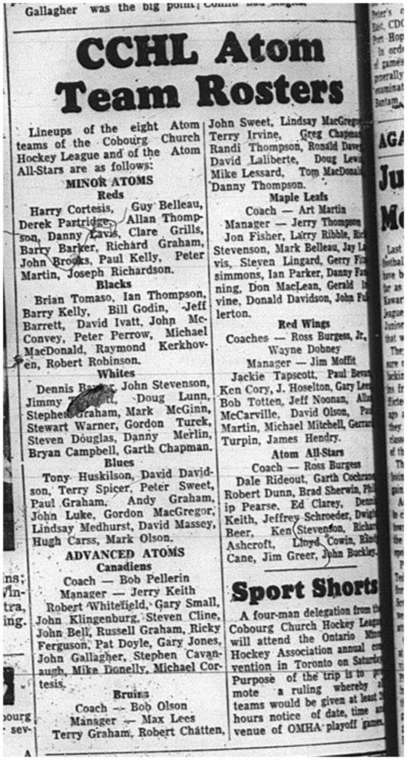 1964-11-04 Hockey - Boys - CCHL - Atom All-Stars - Lineups