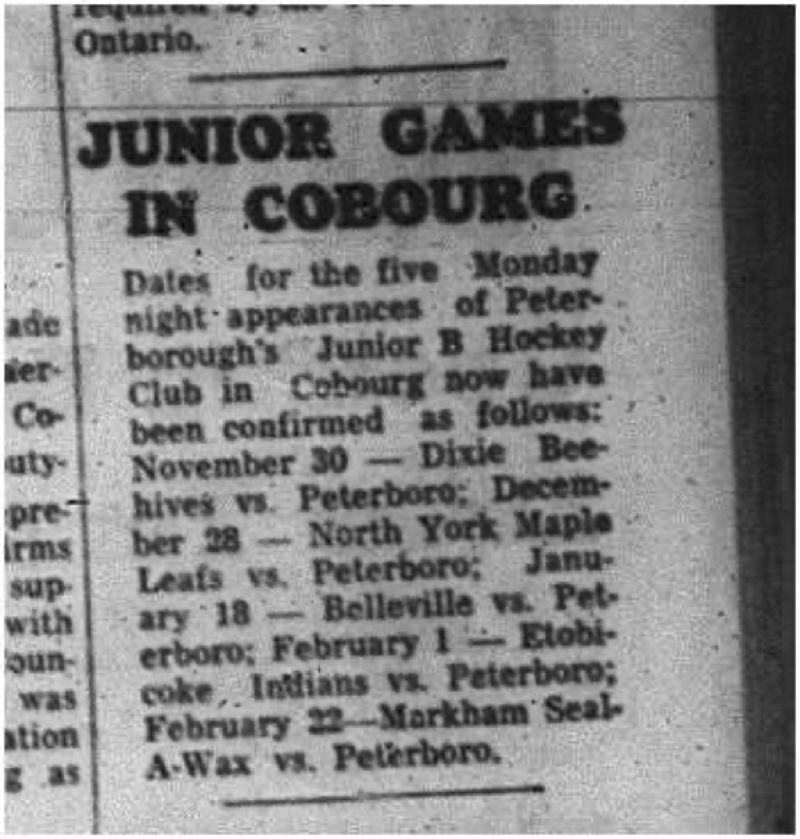 1964-11-04 Hockey - Boys - Peterborough Junior B Hockey Club - Junior Games In Cobourg
