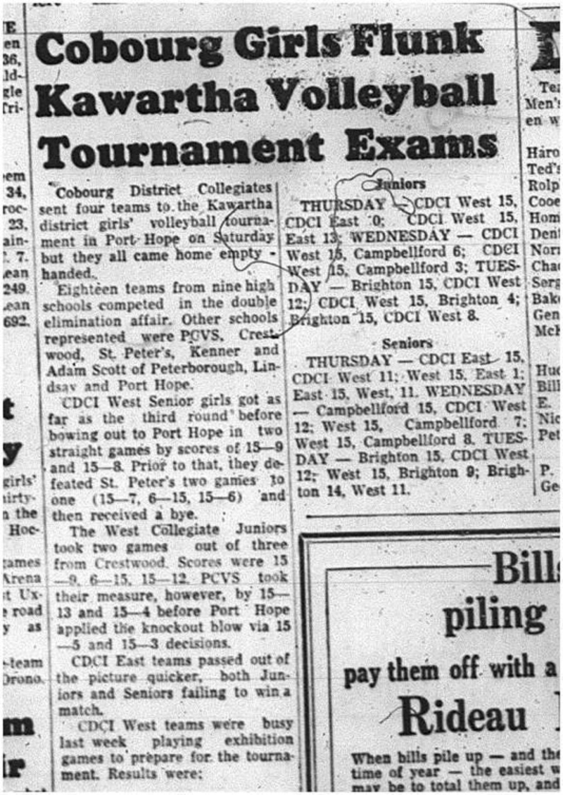 1964-11-04 School - Volleyball - Girls - CDCI - Kawartha Tournament - Port Hope